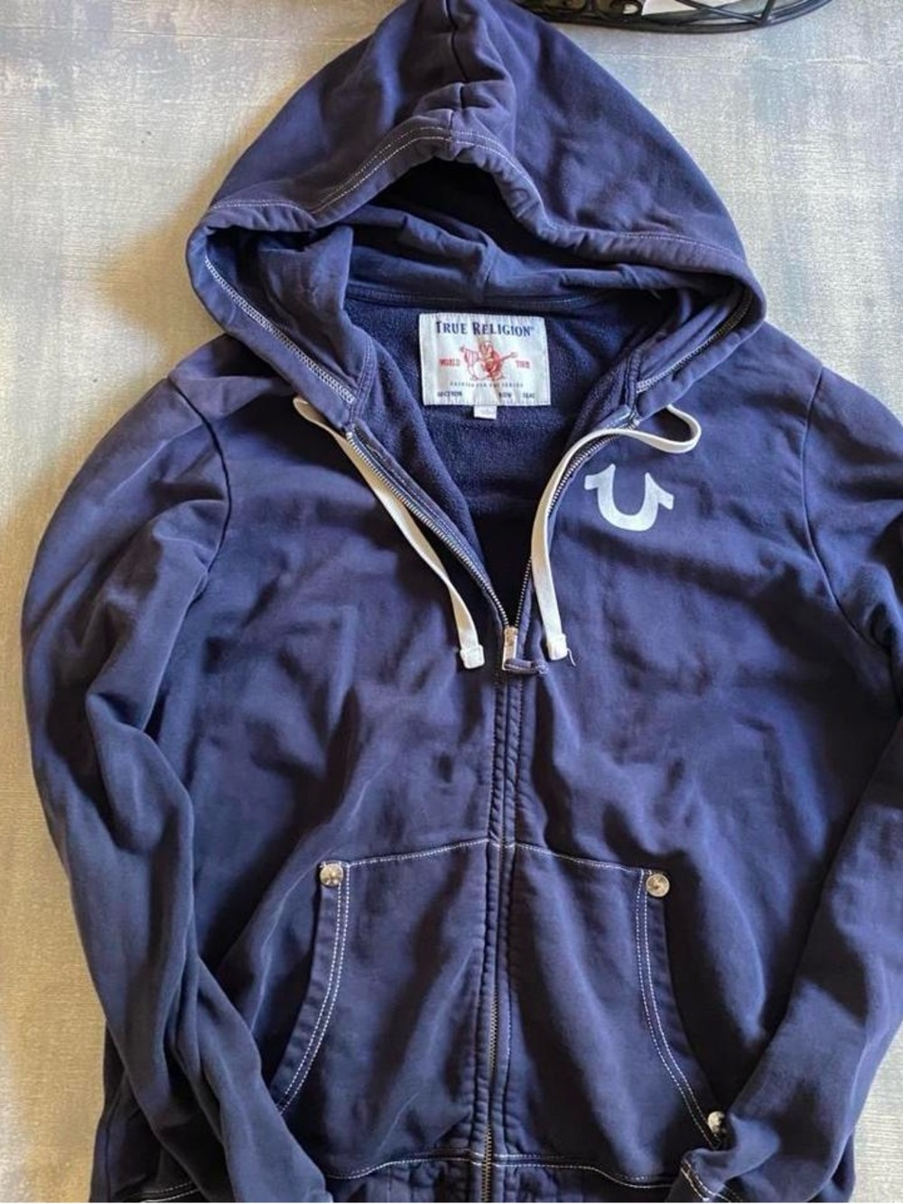 True Religion Deep Navy Zip-Up Hoodie with Logo